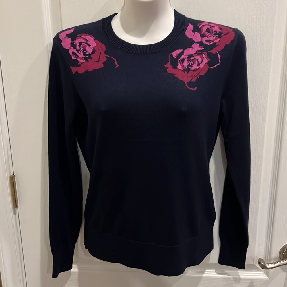 Brooks Brothers Rose Intarsia Sweater in Silk Cashmere size S